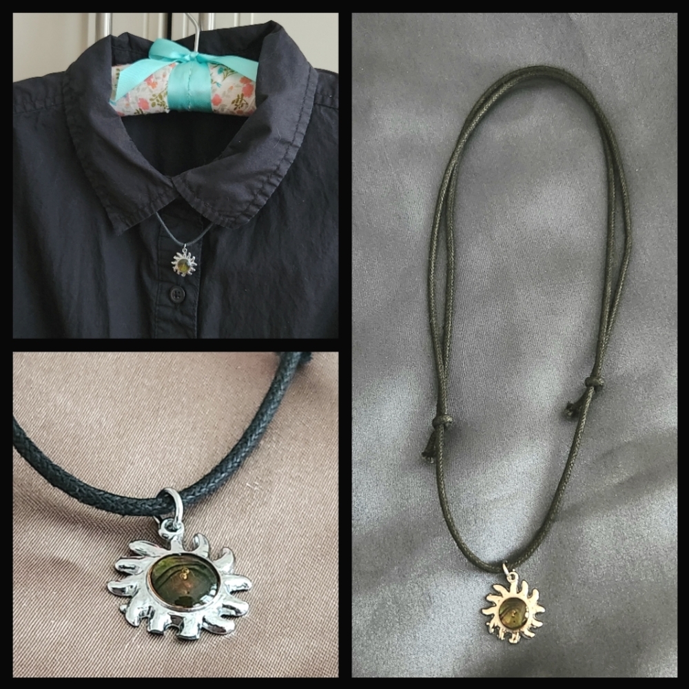 Sun Pendant Necklace with Black Cord
